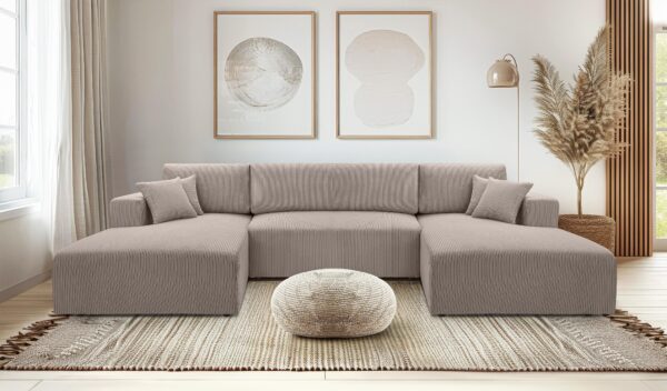 AX LIVING Sofa U Form mit Schlaffunktion – Catea U Cord Wohnlandschaft 364 cm