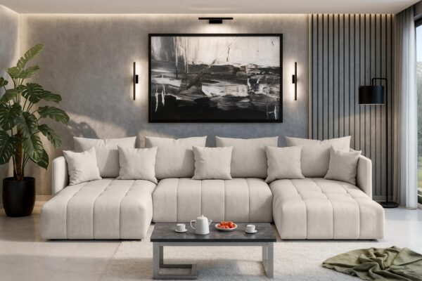 AX LIVING Mersino Eckschlafcouch mit Bettkasten U Form 353 cm universell