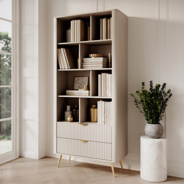AX LIVING Vespasia offenes modernes Bücherregal Beige / Schwarz / Weiß