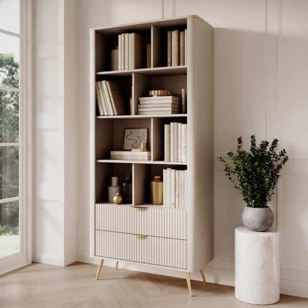 AX LIVING Vespasia offenes modernes Bücherregal Beige / Schwarz / Weiß