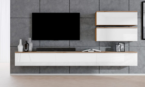 AX LIVING Anbauwand Loriano V Wohnwand 300 cm breit Stehend / Hängend