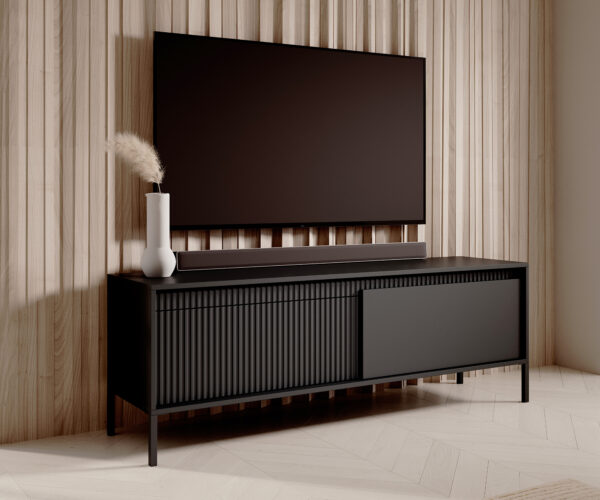 AX LIVING Trentinis 153 2T Beige / Schwarz / Eiche Cremona TV Board, 153,5 cm, geriffeltes