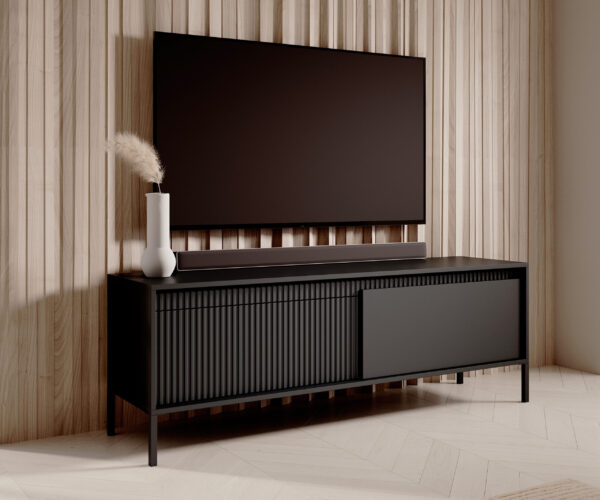 AX LIVING Trentinis 153 2T Beige / Schwarz / Eiche Cremona TV Board, 153,5 cm, geriffeltes