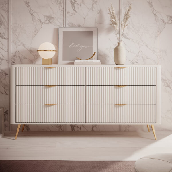 AX LIVING Kommode Beige / Schwarz / Weiß mit Schubladen Vespasia 163 6S