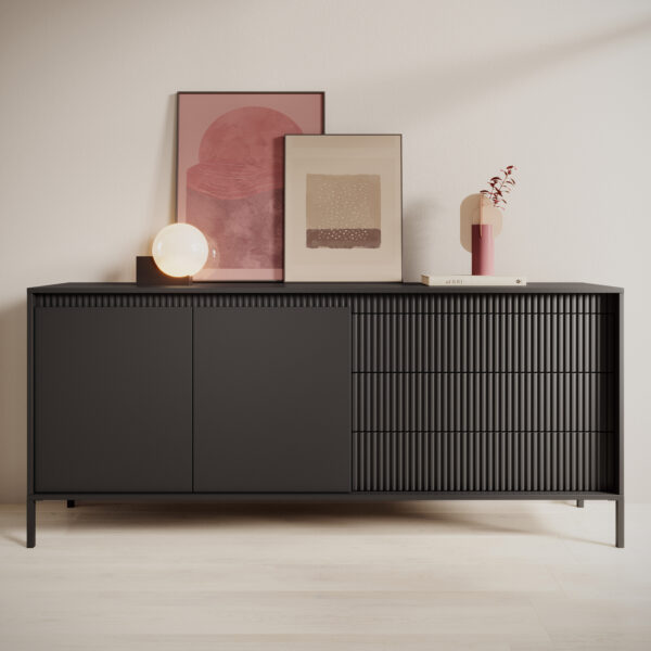 AX LIVING Trentinis 187 2T3S Beige / Schwarz / Eiche Cremona große Kommode 187,1 cm breit