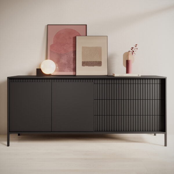 AX LIVING Trentinis 187 2T3S Beige / Schwarz / Eiche Cremona große Kommode 187,1 cm breit