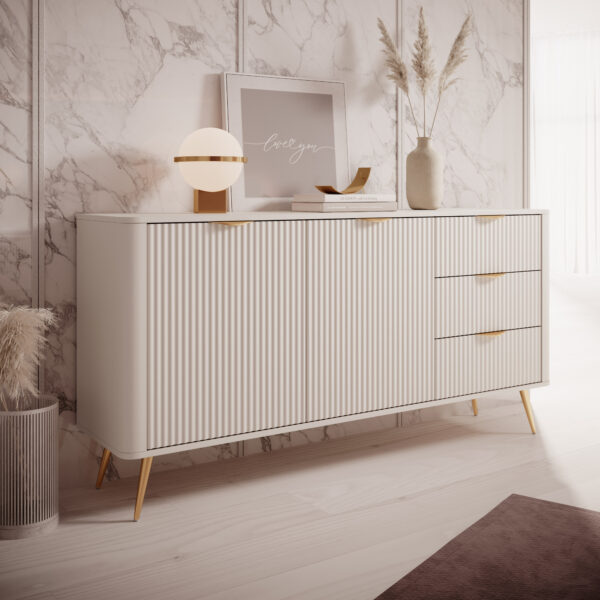 AX LIVING Kommode Vespasia 163 2T3S Beige / Schwarz / Weiß XXL Sideboard