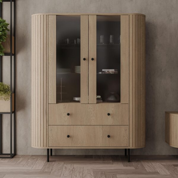 AX LIVING Vitrine Halay 2 Türen & 2 Schubladen Moderne Rillenstruktur