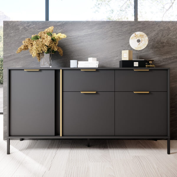 AX LIVING Modern Catanian 3T2S – Anthrazit Sideboard 153,1 cm Breite