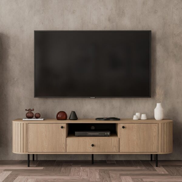 AX LIVING TV-Schrank Halay 2 Türen & 1 Schublade Moderne Rillenstruktur