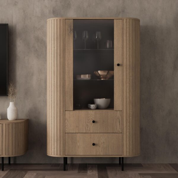 AX LIVING Vitrine Halay 1 Tür & 2 Schubladen Moderne Rillenstruktur