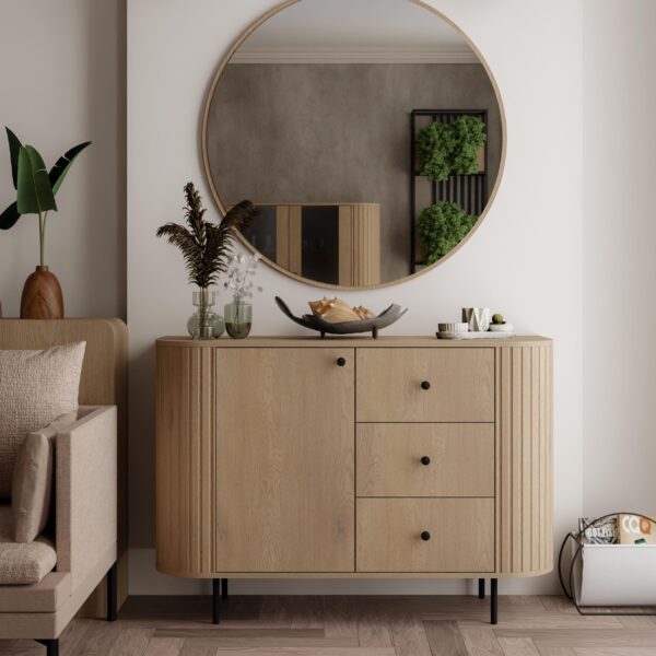 AX LIVING Kommode Halay 1 Tür & 3 Schubladen Moderne Rillenstruktur 123 cm