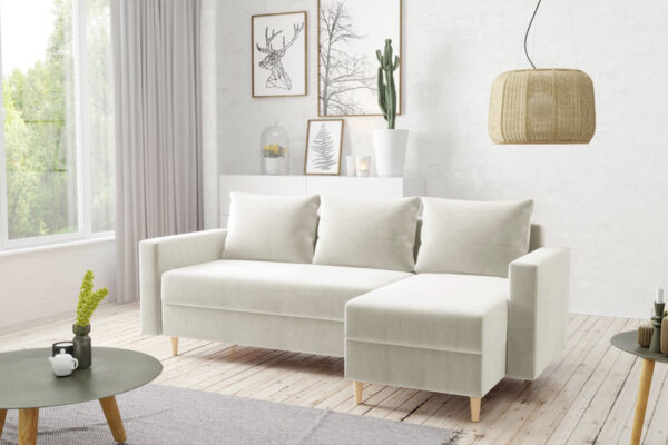AX LIVING Walston 3 Sitzer Couch mit Schlaffunktion Ecksofa Samt 224 cm universell