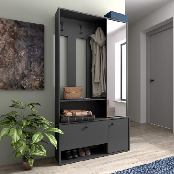 AX LIVING Schuhschrank mit Garderobe Tokessa 100cm mit Spiegel