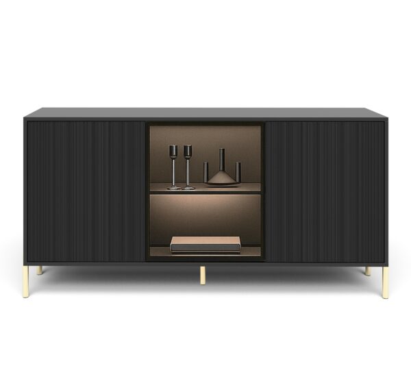 AX LIVING Sideboard Benvie 154 cm – Glas & Lamellenfront
