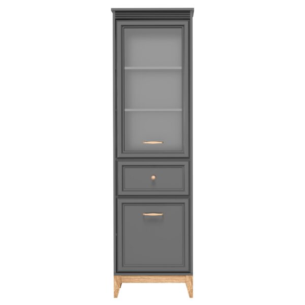 AX LIVING Vitrine Nymphen schmal Glas 2 Türen 1 Schublade MDF Eiche Beine
