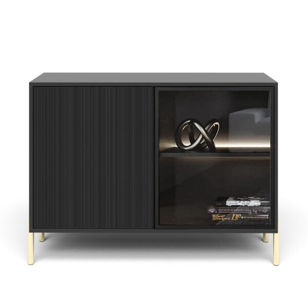 AX LIVING Sideboard Benvie 104 cm – Glas & Lamellenfront