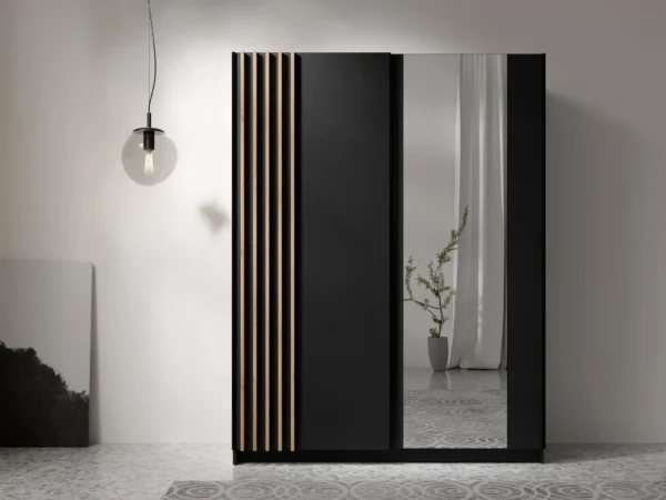 AX LIVING Kleiderschrank mit Spiegel 150 cm – Beralto mit Lamellen