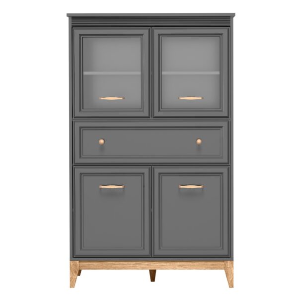 AX LIVING Vitrine Nymphen Glas 4 Türen 1 Schublade MDF Eiche Beine