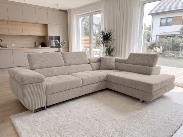 AX LIVING Konak Cord-Schlafsofa 276 cm breit, Bettkasten, Kopfstützen