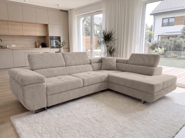 AX LIVING Konak Cord-Schlafsofa 276 cm breit, Bettkasten, Kopfstützen