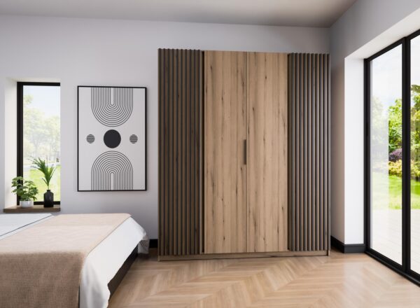 AX LIVING Nehir Kleiderschrank 200 cm, 2 Lamellentüren außen