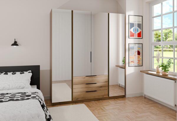 AX LIVING Nehir Kleiderschrank 200 cm, 4 Spiegel, 3 Schubladen