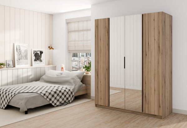 AX LIVING Nehir Kleiderschrank 200 cm, 2 Spiegel mittig