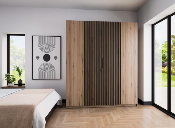 AX LIVING Nehir Kleiderschrank 200 cm, 2 Lamellentüren mittig