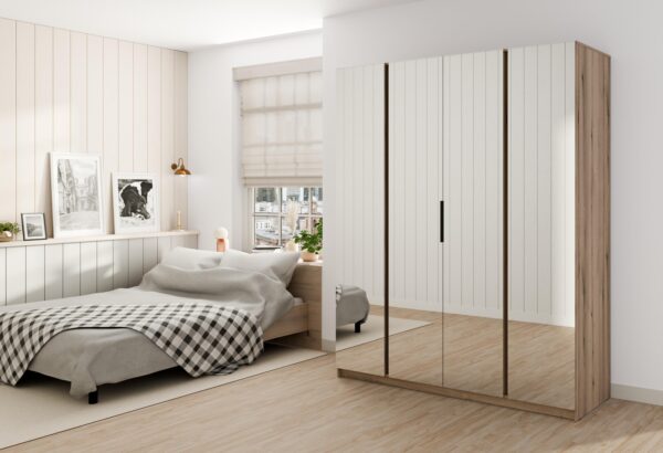 AX LIVING Nehir Kleiderschrank 200 cm, 4 Spiegel