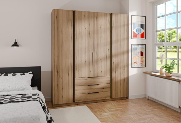 AX LIVING Nehir Kleiderschrank 200 cm, 4 Türen, 3 Schubladen