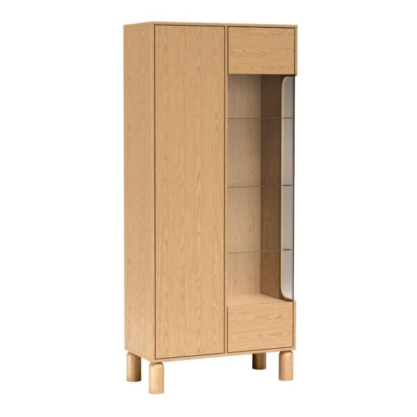 AX LIVING Soulme Vitrine Eiche 89 cm breit – Bookmatch-Holz mit Glasfront rechts