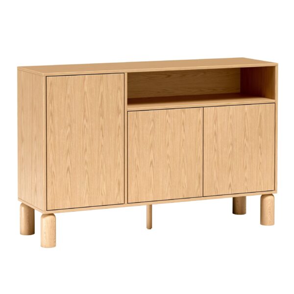AX LIVING Soulme Kommode modern 140 cm breit in Bookmatch-Holz mit offenem Regal
